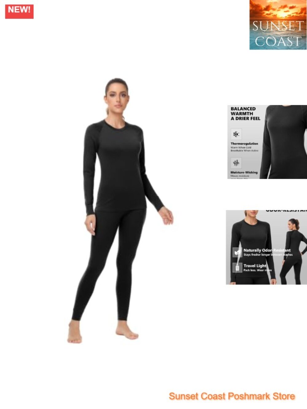 100% Merino Wool Thermal Base Layer Set Long Sleeve Crew Neck